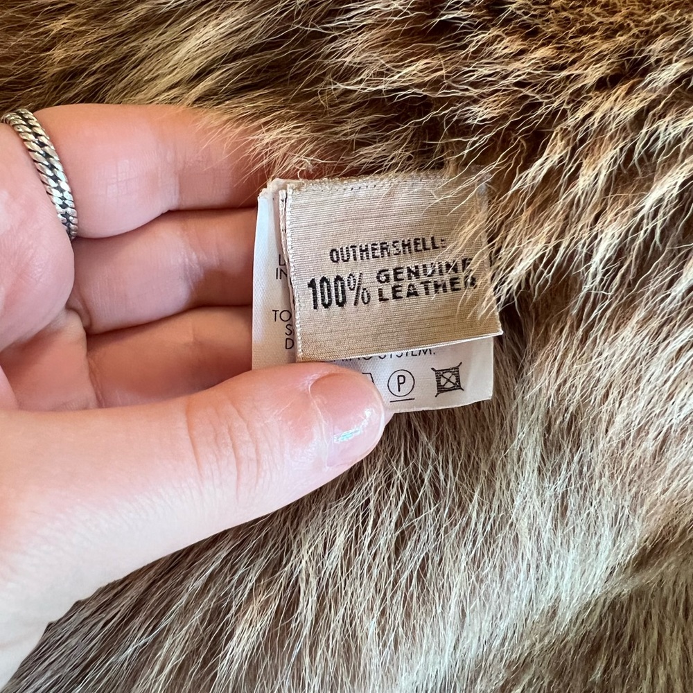 Saks Fifth Avenue medium large tan beige gold 100% leather fur vintage coat - Picture 16 of 16